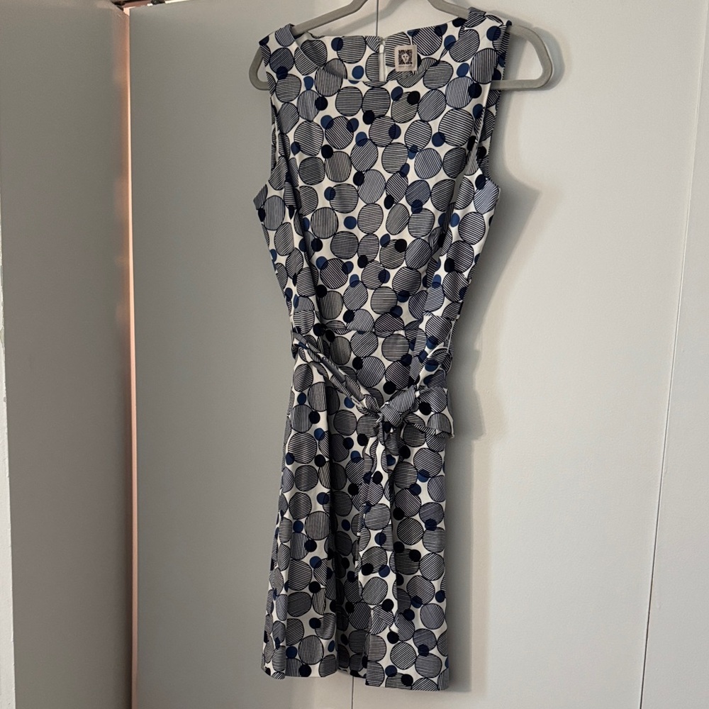 Anne Klein Navy and White Circle Pattern Mini Dress